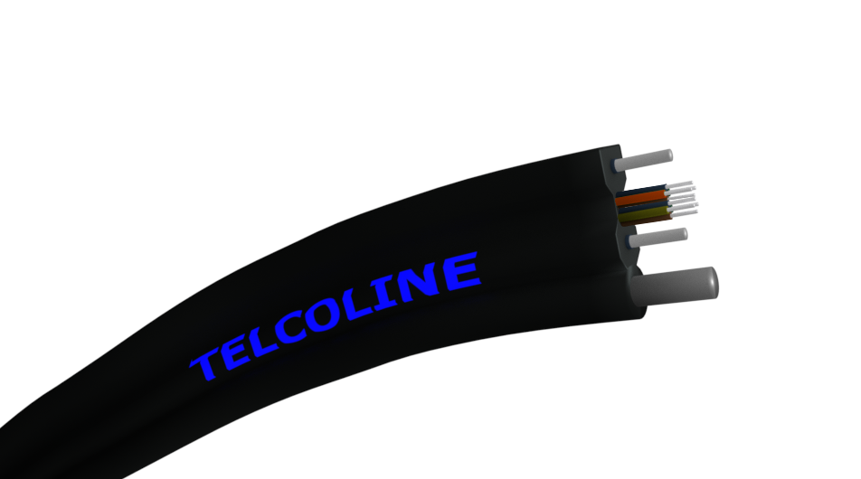 Kabel światłowodowy TELCOLINE 8F FTTX drop, płaski, czarny, wzmocnienie stalowe